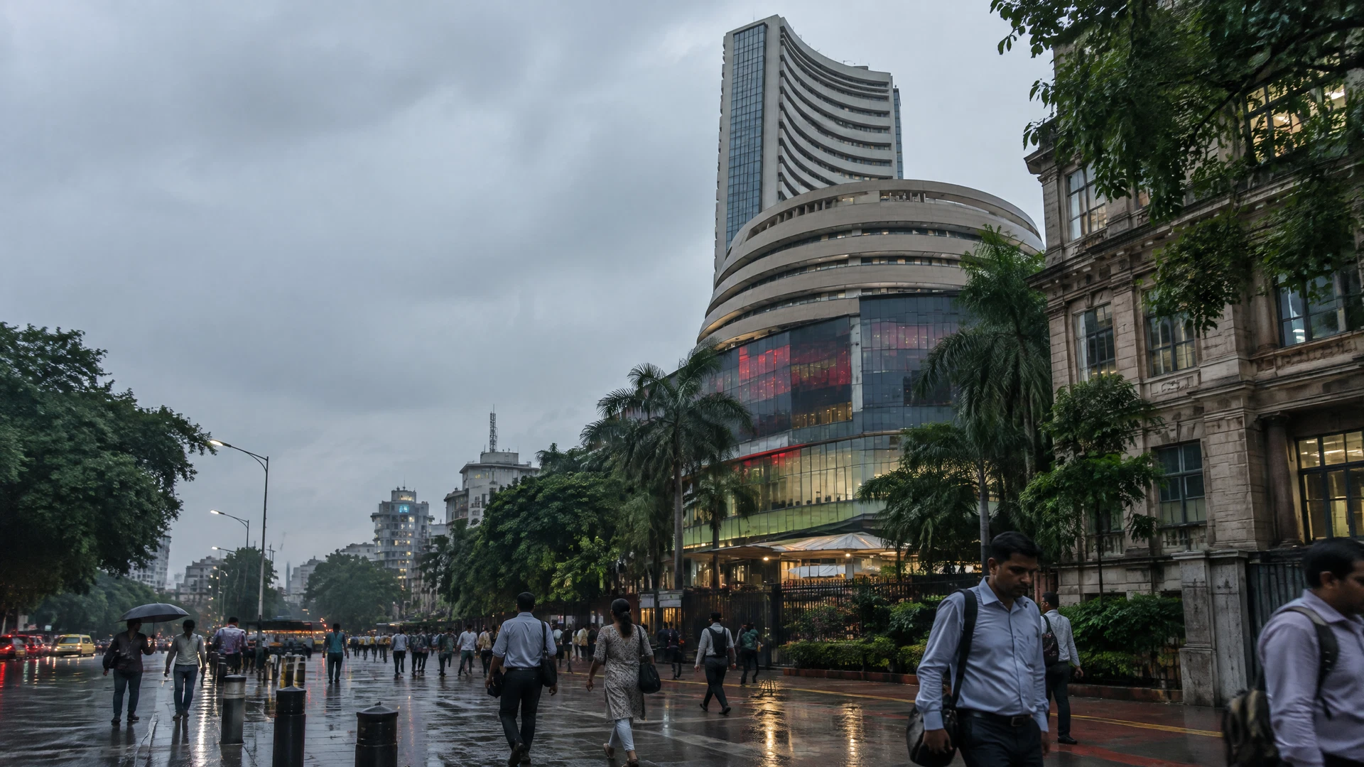 Office workers leave Mumbai's financial district after the Indian equity market closes.