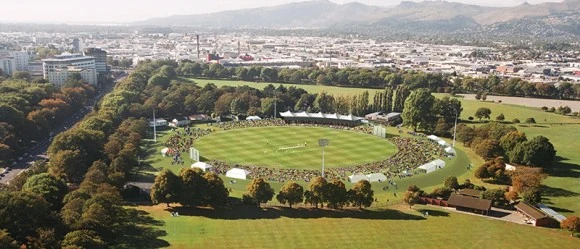 Real aerial archive view of Hagley Oval in Christchurch, photographed in 2016