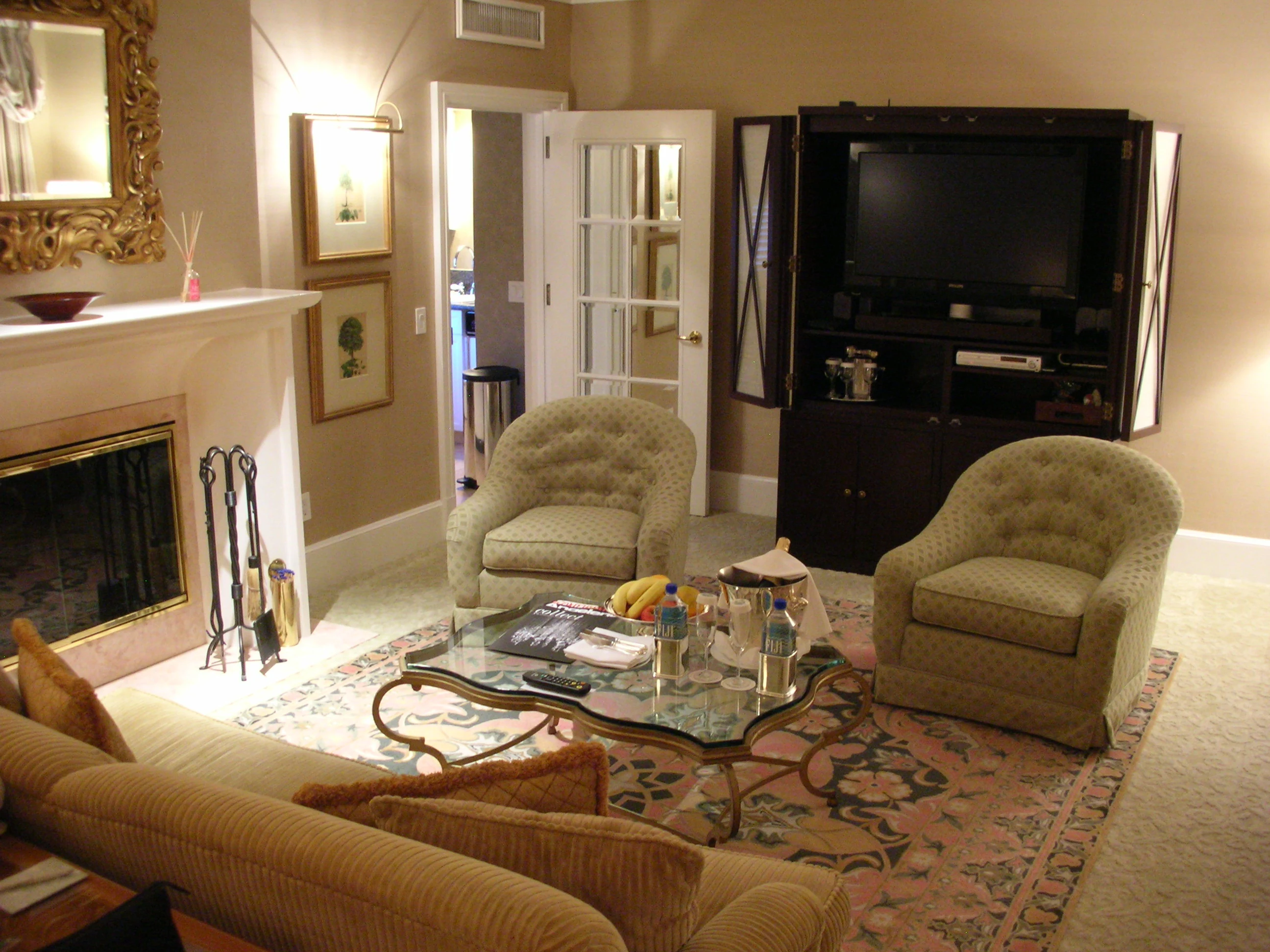 Television and seating in a photographed living room
