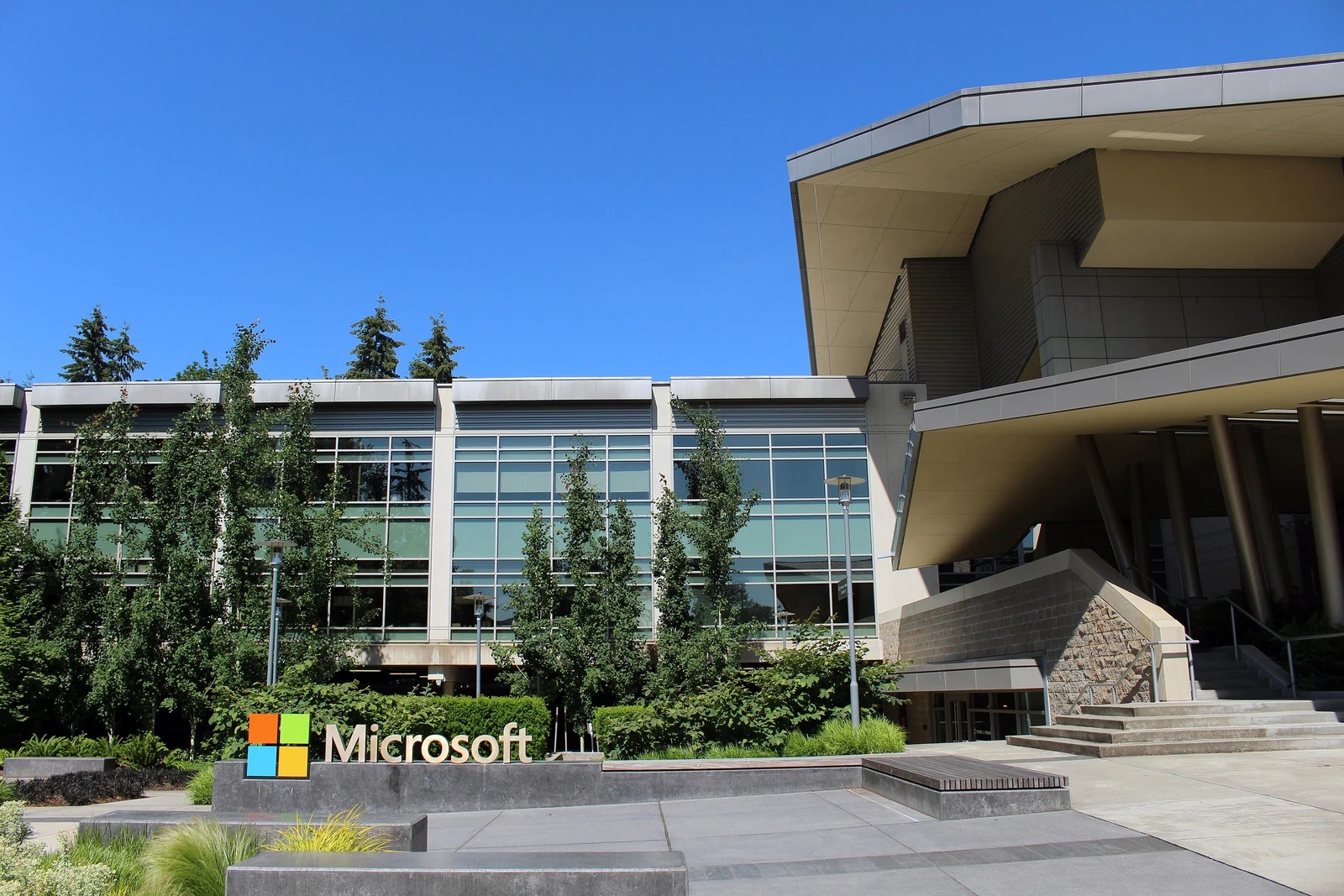 Real archive photograph of Building 92 at Microsoft headquarters in Redmond in 2016