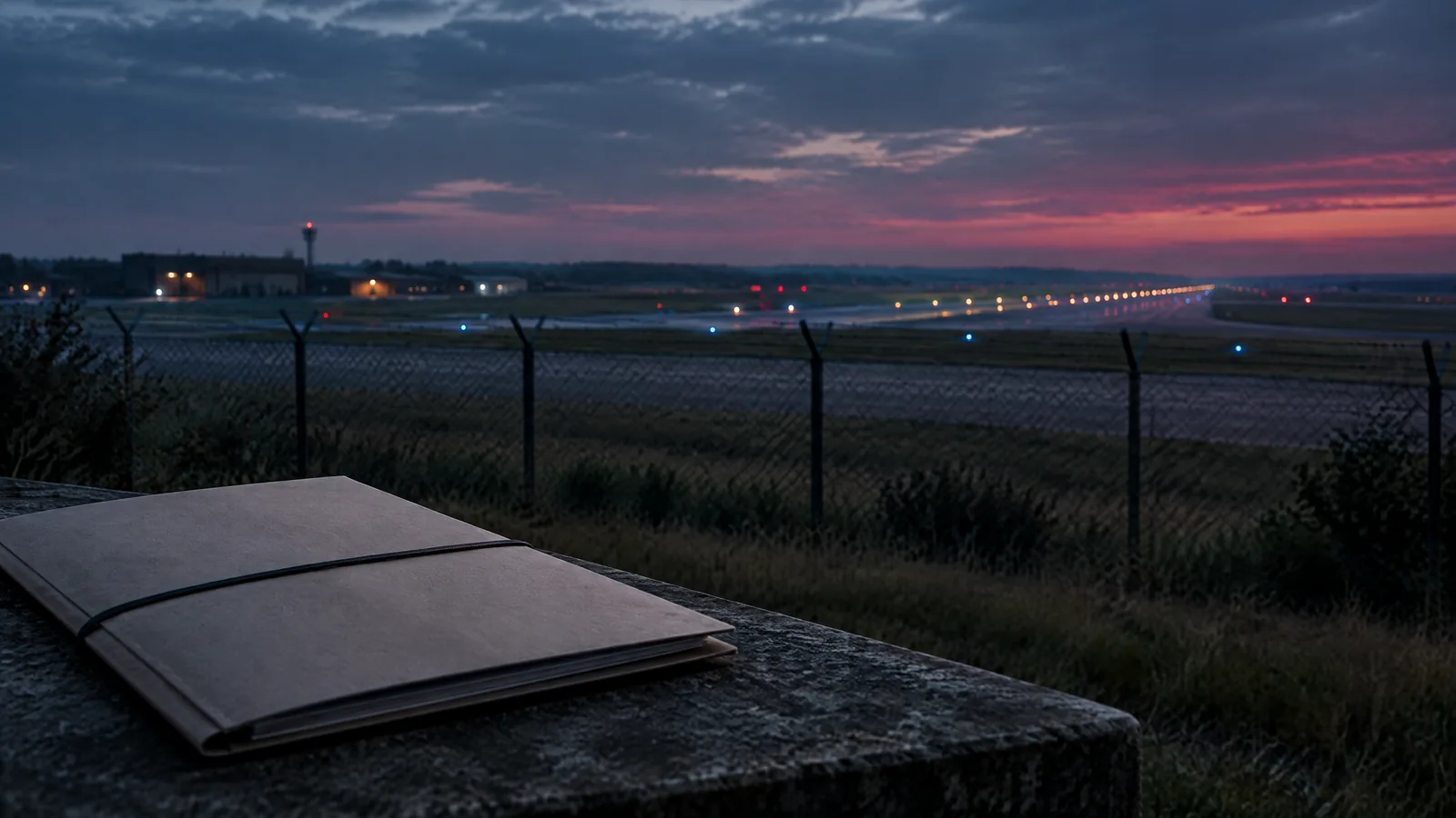 Conceptual illustration of a generic airfield and document folder; not a photograph of RAF Fairford.