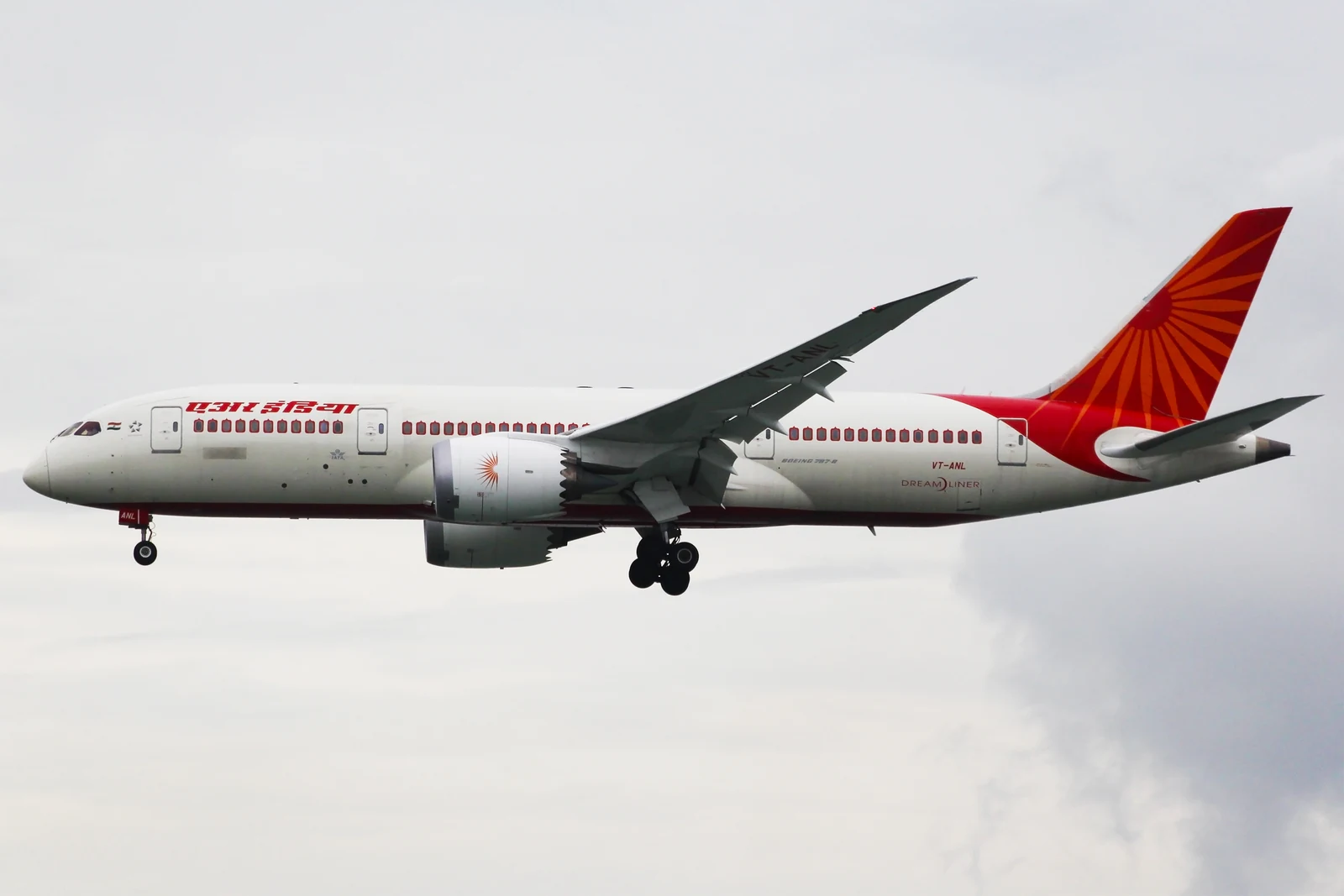Air India Boeing 787-8 Dreamliner approaching an airport