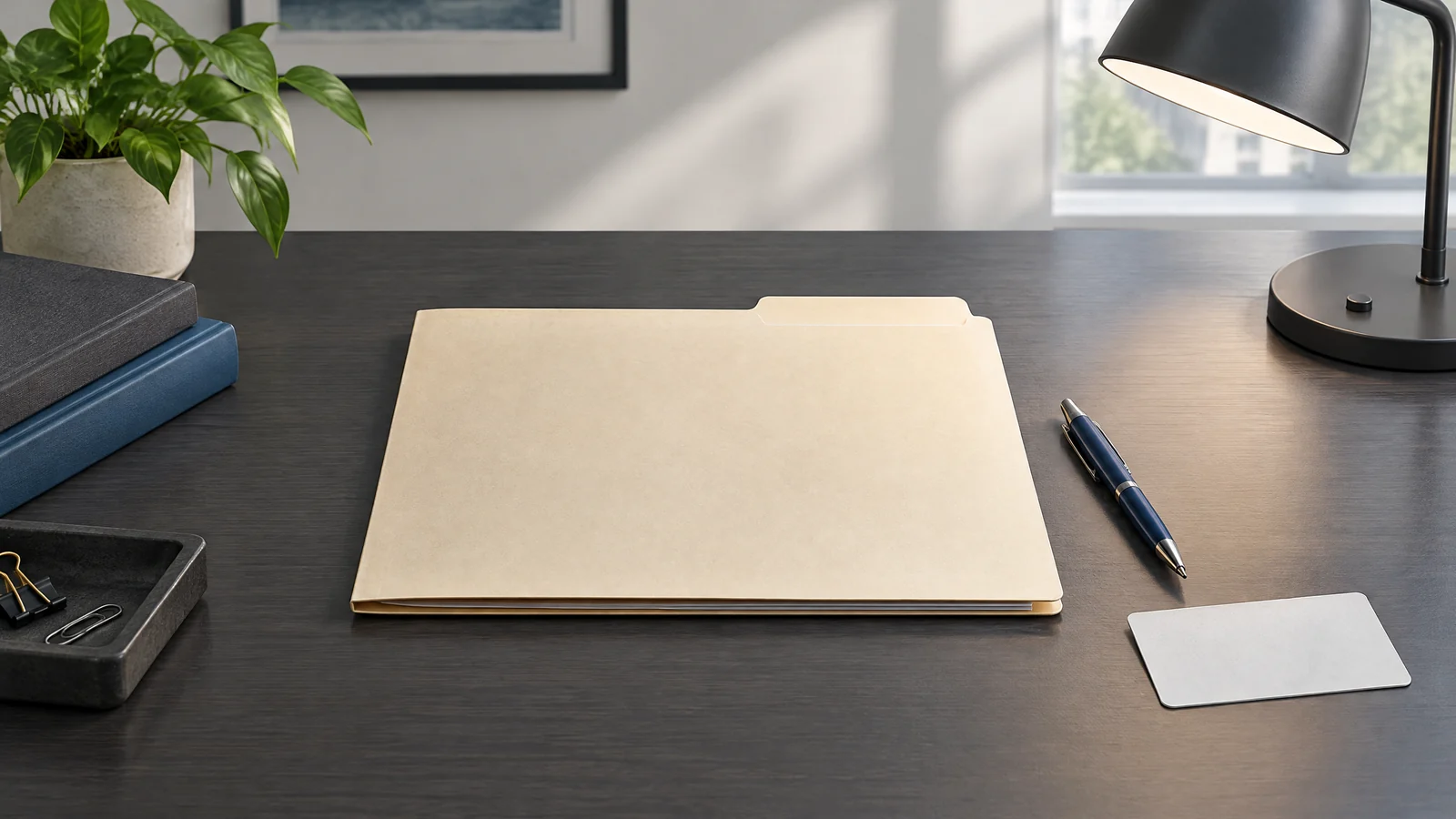 Conceptual plain employment-application folder and pen; not an official form or visa decision.